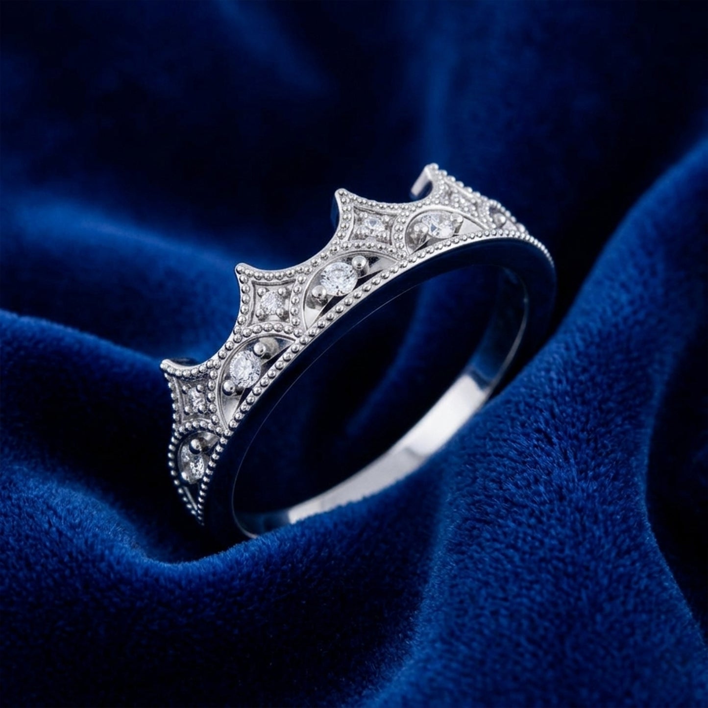 14K White Gold 1/10 CTW Natural Diamond Crown Ring