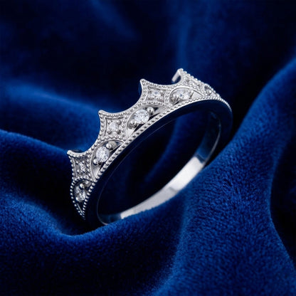 14K White Gold 1/10 CTW Natural Diamond Crown Ring