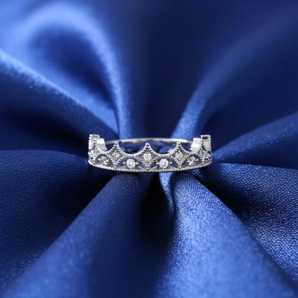 14K White Gold 1/10 CTW Natural Diamond Crown Ring