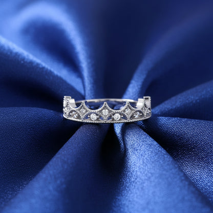 14K White Gold 1/10 CTW Natural Diamond Crown Ring