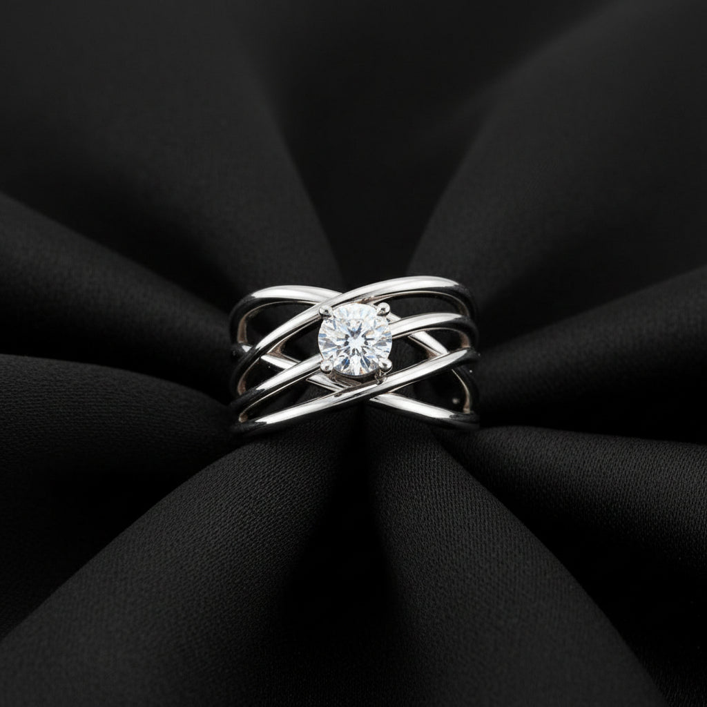 14K White Gold 1/2 CT Lab-Grown Diamond Criss-Cross Ring