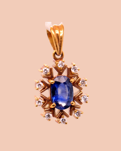 18k Yellow Gold Blue Sapphire Pendant