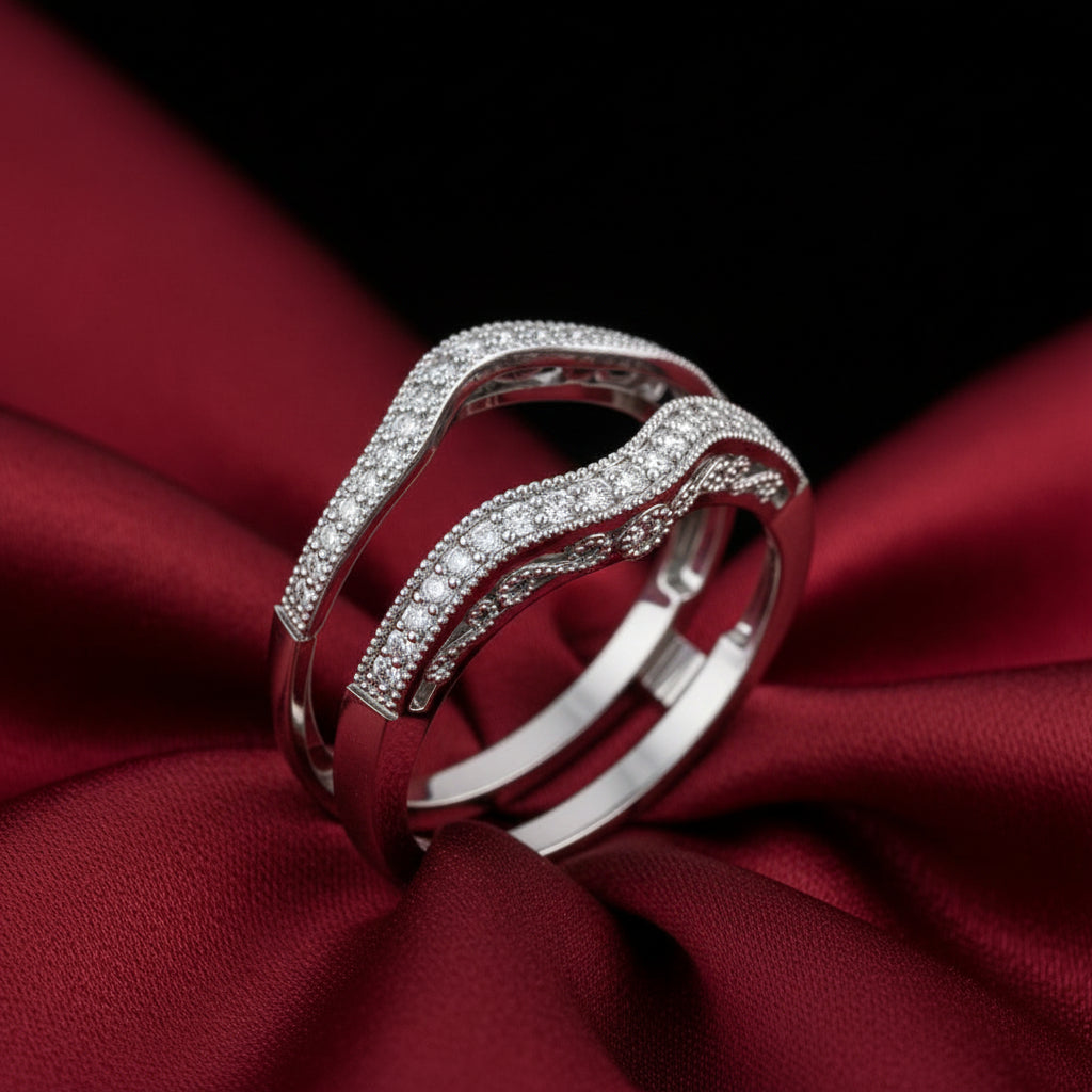 14K White Gold Natural Diamond Ring Guard