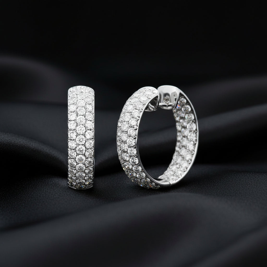 18K White Gold 4 CTW Natural Diamond Inside-Outside Hinged 23.4 mm Hoop Earrings