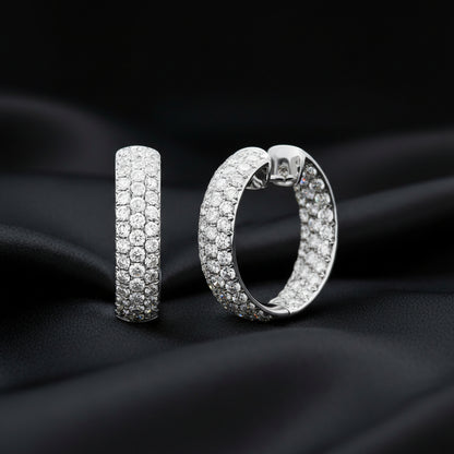 18K White Gold 4 CTW Natural Diamond Inside-Outside Hinged 23.4 mm Hoop Earrings