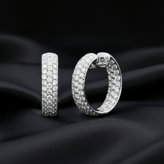 18K White Gold 4 CTW Natural Diamond Inside-Outside Hinged 23.4 mm Hoop Earrings