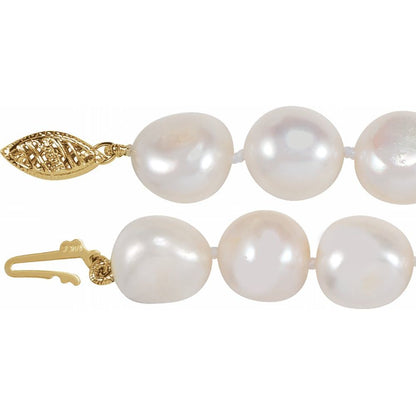 14K Yellow Gold Baroque Cultured White Freshwater Pearl 18" Necklace