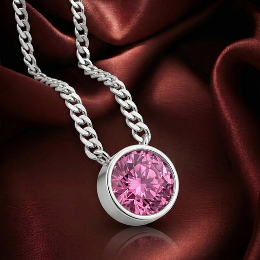 14K White Gold Natural Pink Tourmaline 16" Necklace