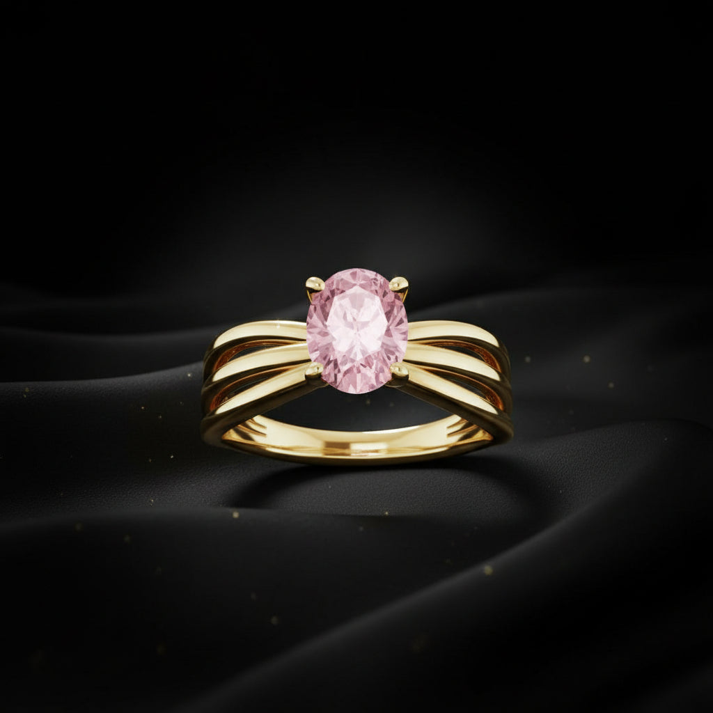 14K Yellow Gold Natural Pink Morganite Ring