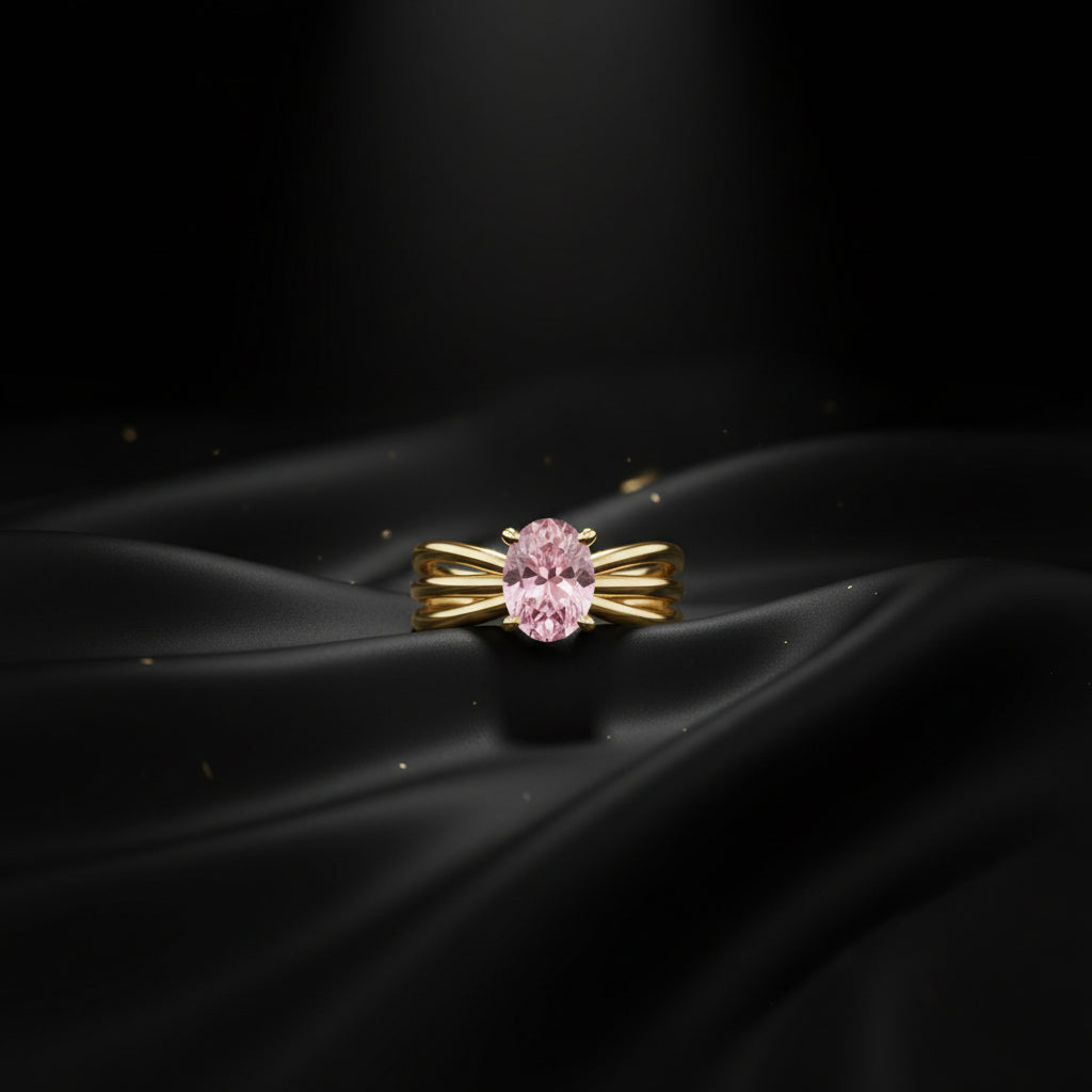 14K Yellow Gold Natural Pink Morganite Ring