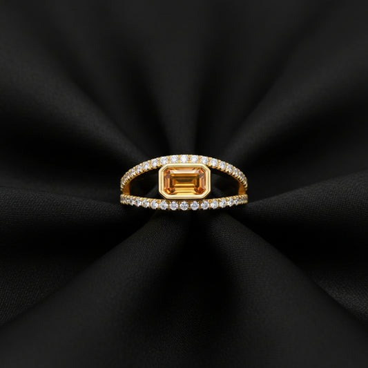 14K Yellow Gold Natural Citrine & 3/8 CTW Natural Diamond Ring