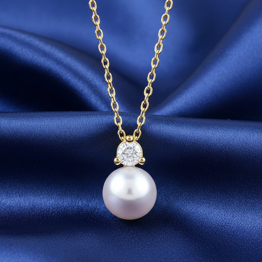 14K Yellow Gold Cultured White Freshwater Pearl & 1/10 CTW Natural Diamond 16-18" Necklace