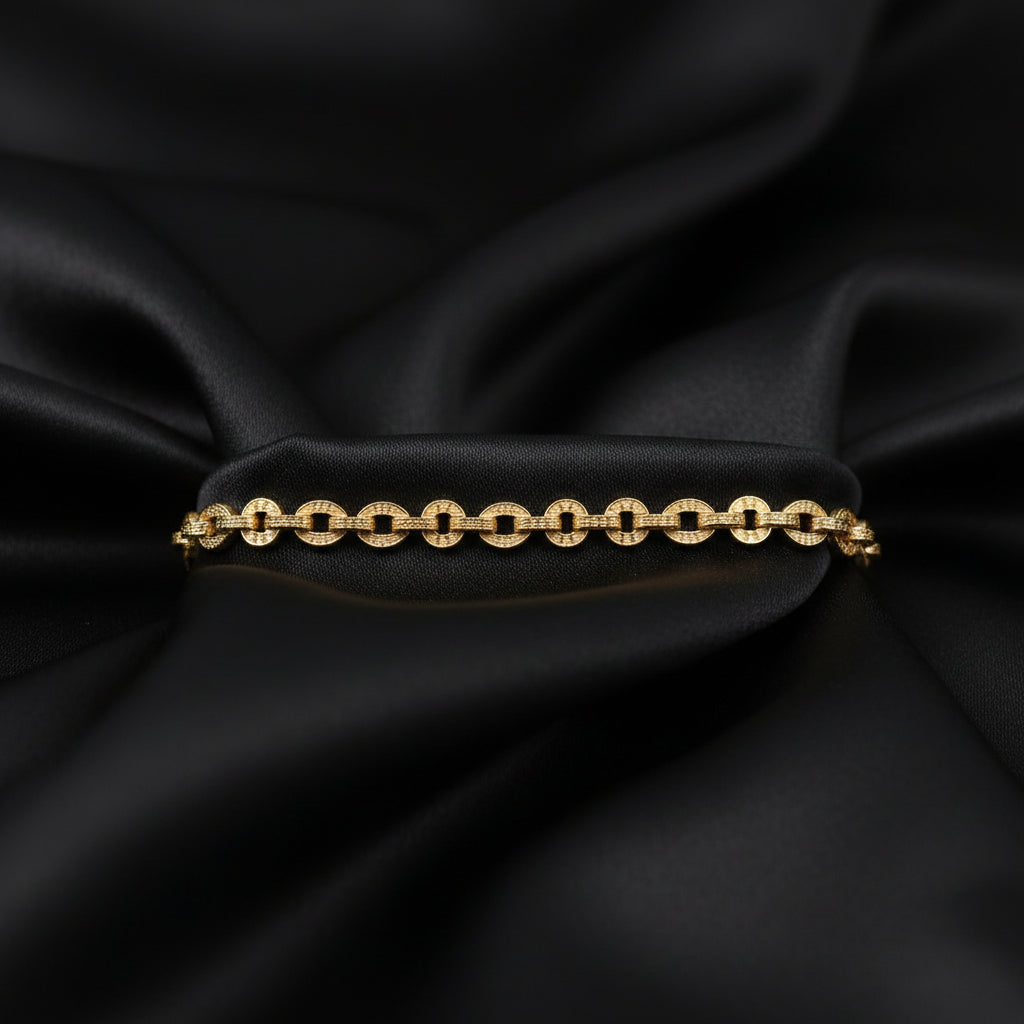 18K Yellow Gold 1 mm Round Accented Line 7" Bracelet