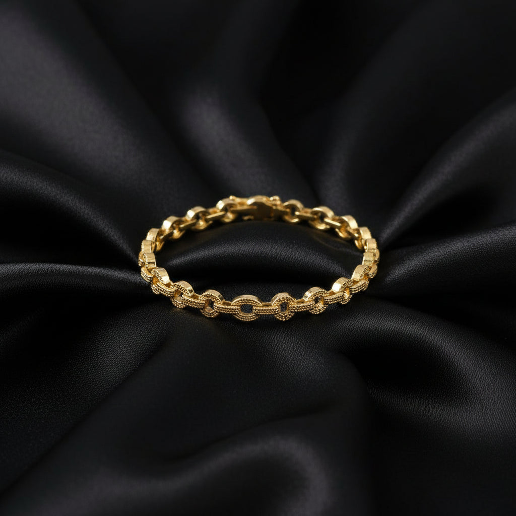 18K Yellow Gold 1 mm Round Accented Line 7" Bracelet