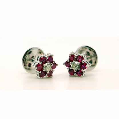 14k White Gold Red Ruby Earrings