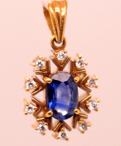 18k Yellow Gold Blue Sapphire Pendant